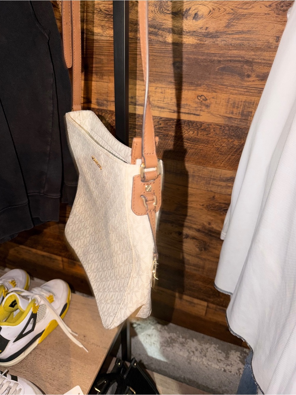 Michael Kors Cream MK Signature Crossbody with Tan Strap - Picture 3 of 3